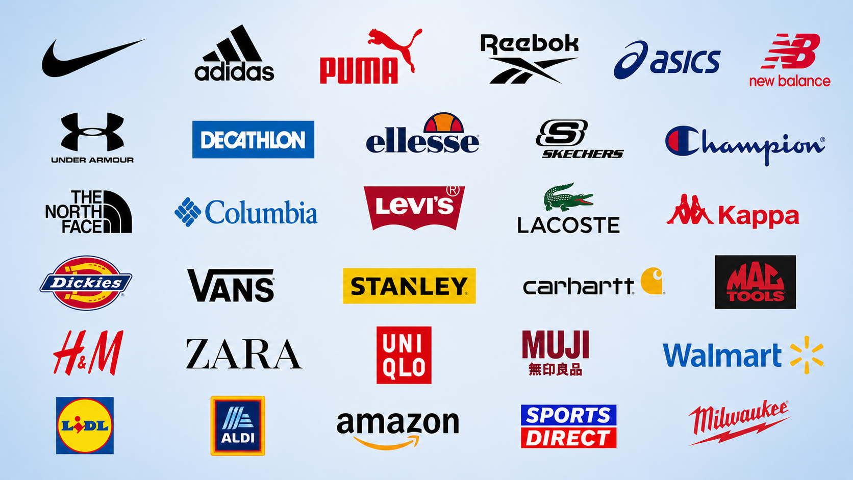 Brand partners wall — global sportswear and apparel brands